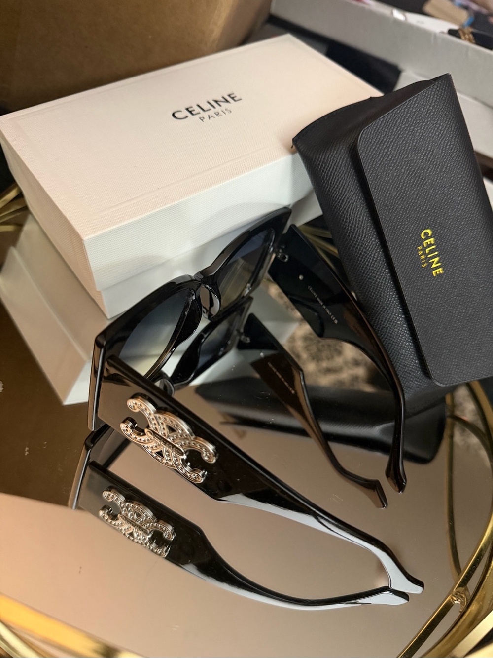 Celine Black Sunglasses with Crystal Double-C Logo Accent